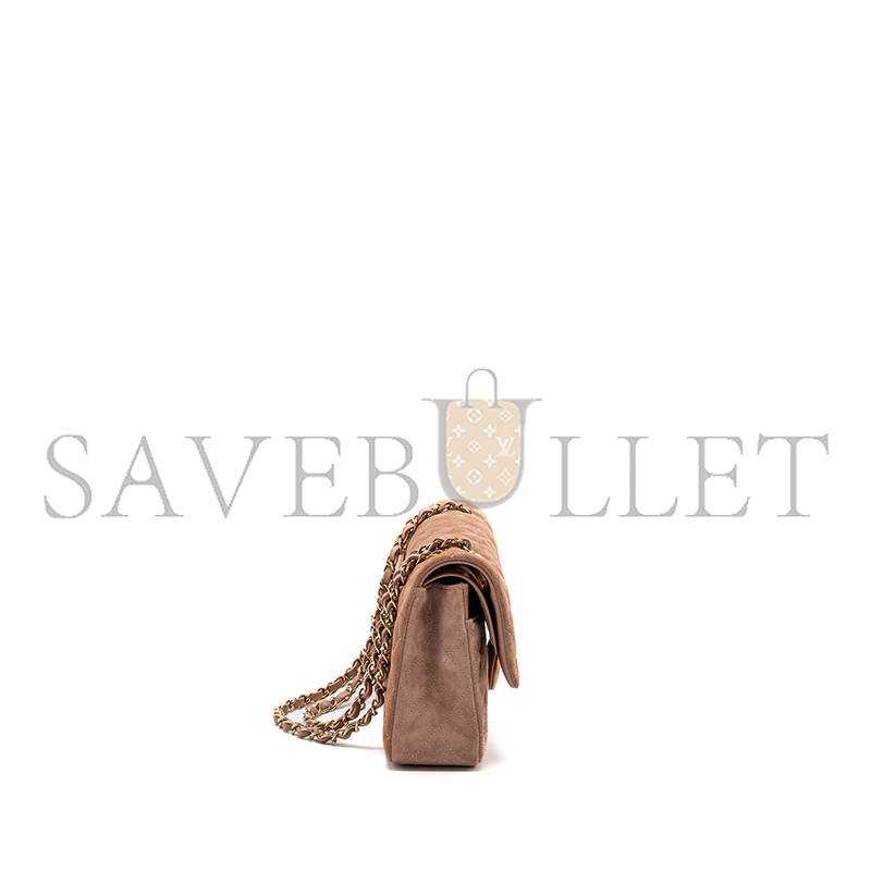Ch**el medium classic double flap bag suede leather light brown lghw (25*16*6cm)